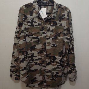 Camo Long Sleeve Button Front